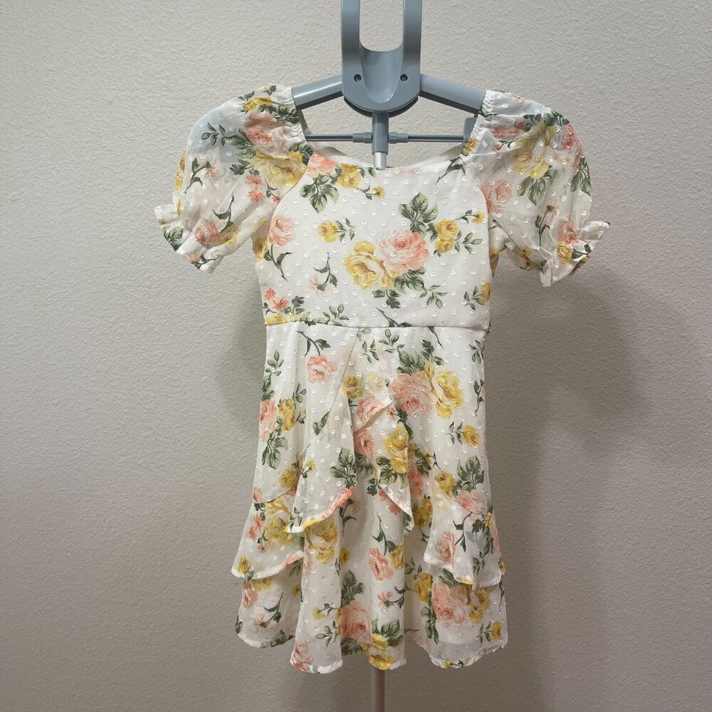 Yellow, Green, White and Orange Chiffon Dress Size 8